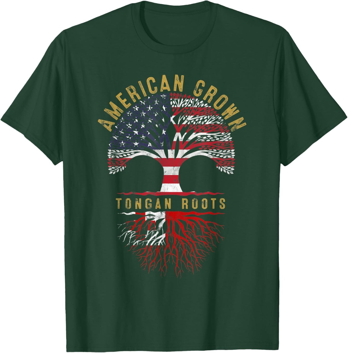 American Grown Tongan Roots Tree Flag Family Heritage T-Shirt - T-Shirt | Forest