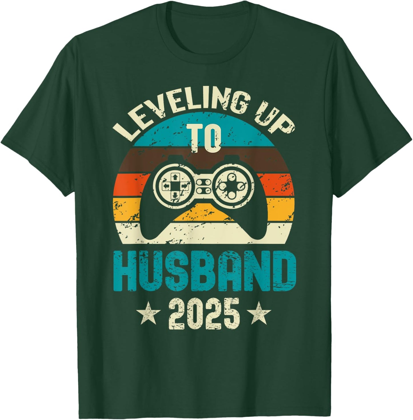 Engagement for Gamer Groom Leveling Up To Husband 2025 T-Shirt - T-Shirt | Forest