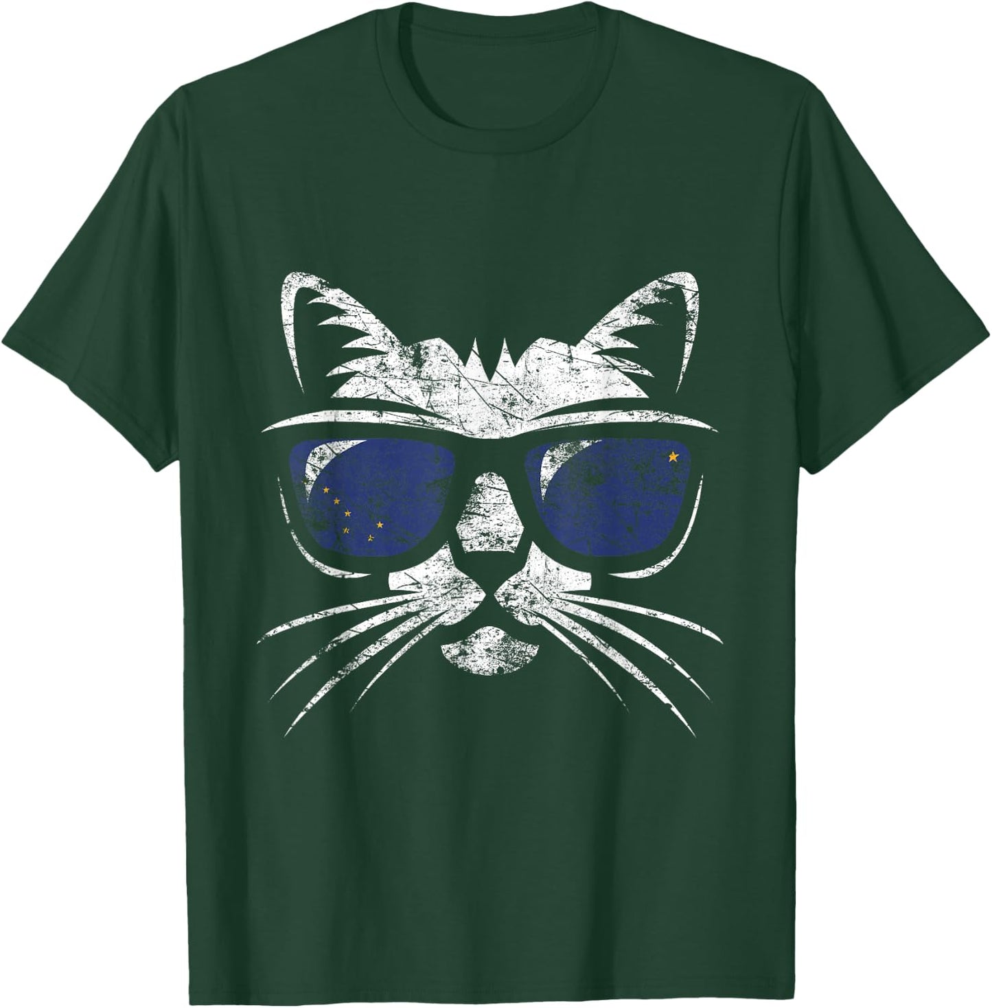 Funny Cat Vintage Alaska State Flag T-Shirt - T-Shirt | Forest