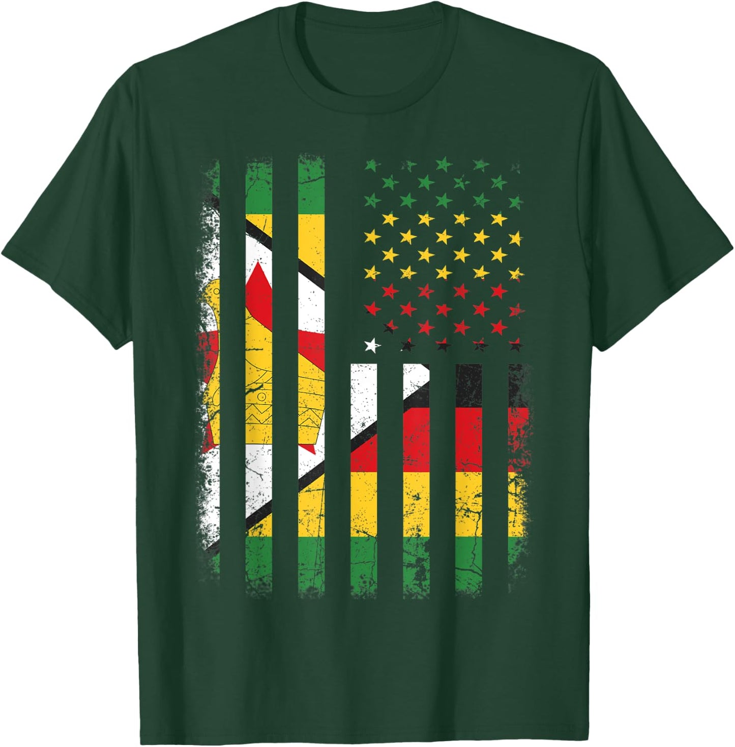 Zimbabwean American Flag Zimbabwean Roots Zimbabwe America Women Kids Men T-Shirt - T-Shirt | Forest