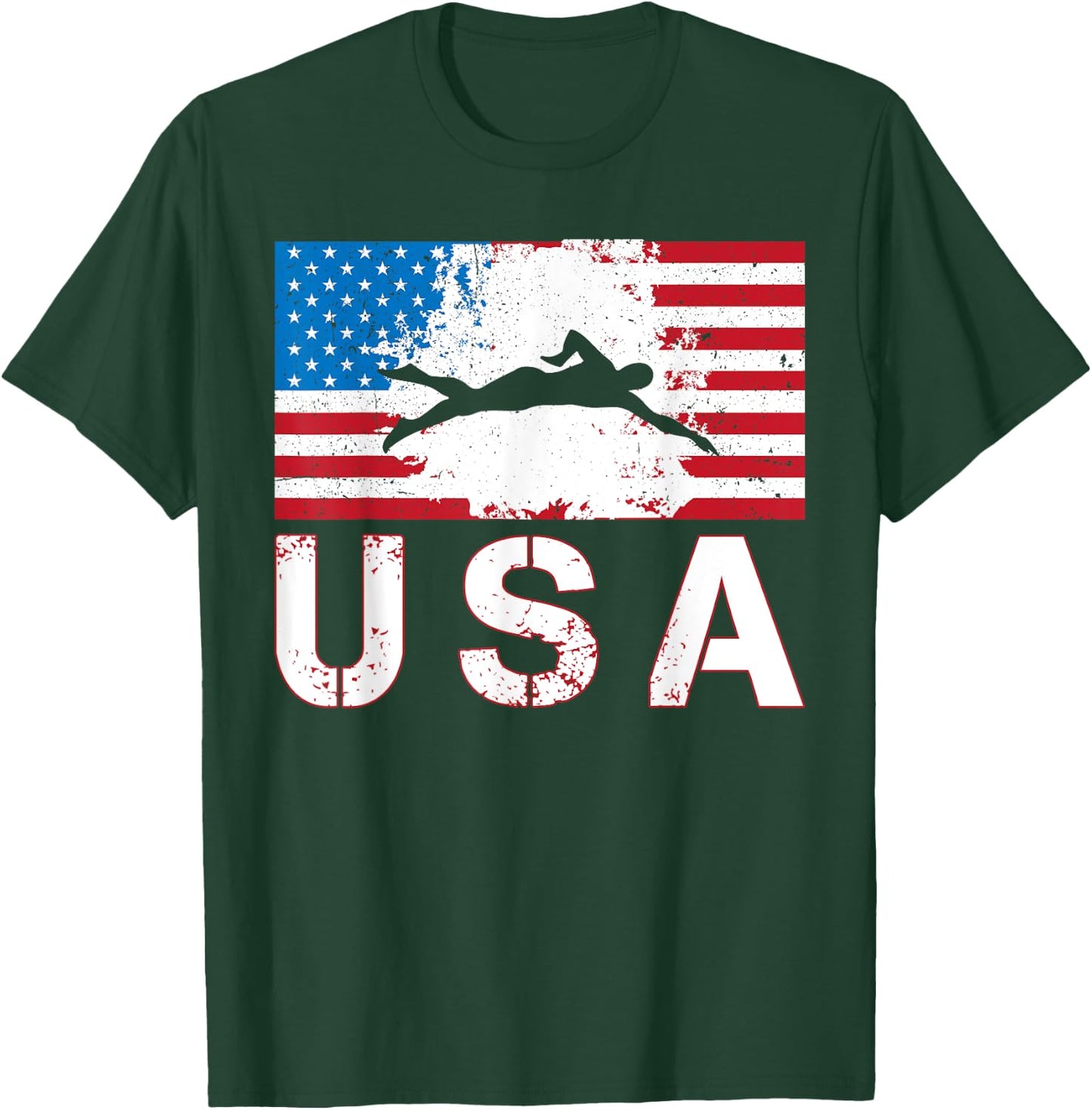 Swimming USA team American flag US swimmer men women kids T-Shirt - T-Shirt | Forest