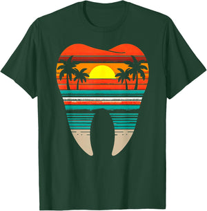 Summer Sunset Dentist Teeth Tropical Vacation Beach Vintage T-Shirt - T-Shirt | Forest