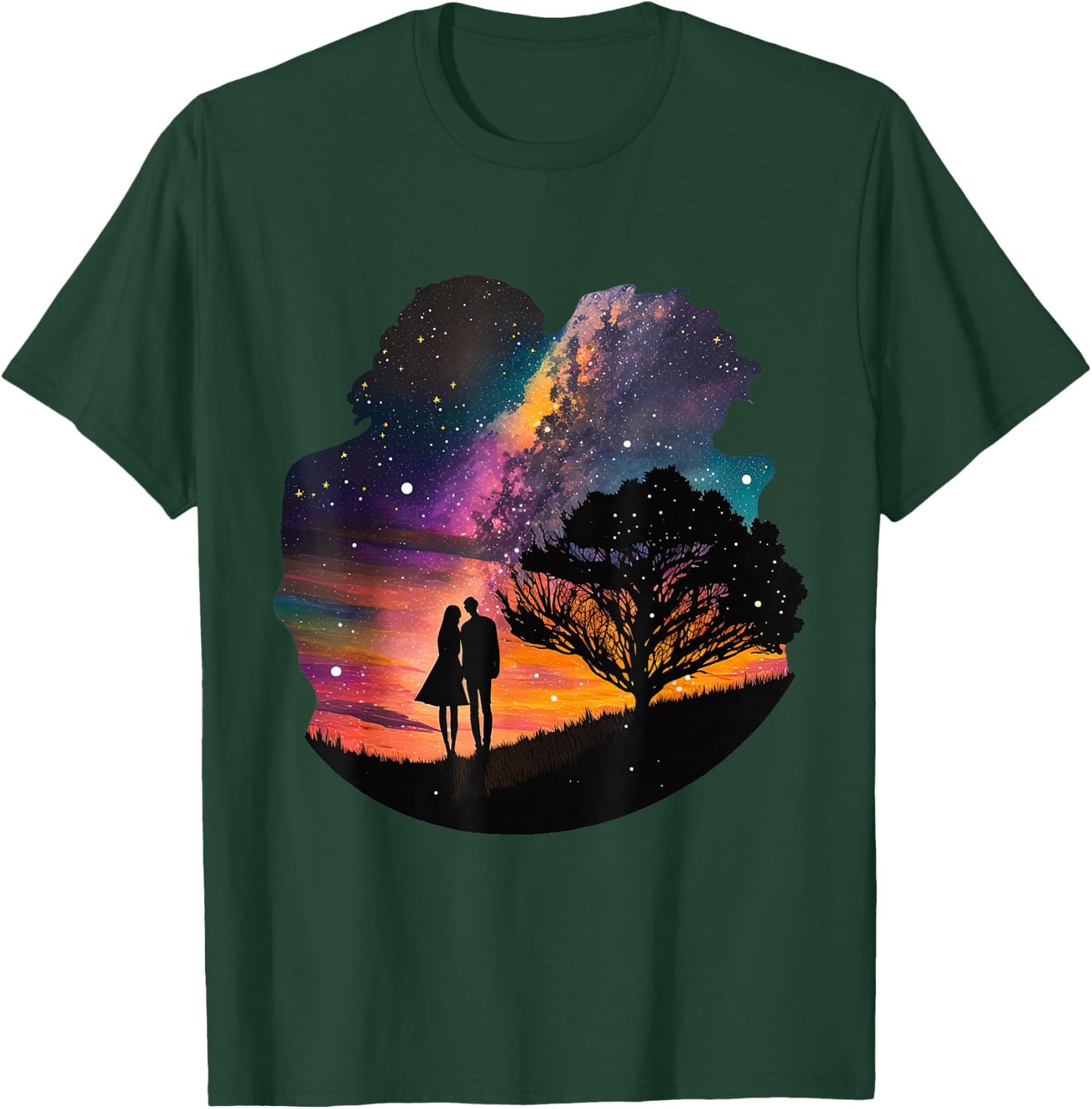 Galaxy Couple, Twin Flames Embrace Under A Canopy Of Stars T-Shirt - T-Shirt | Forest