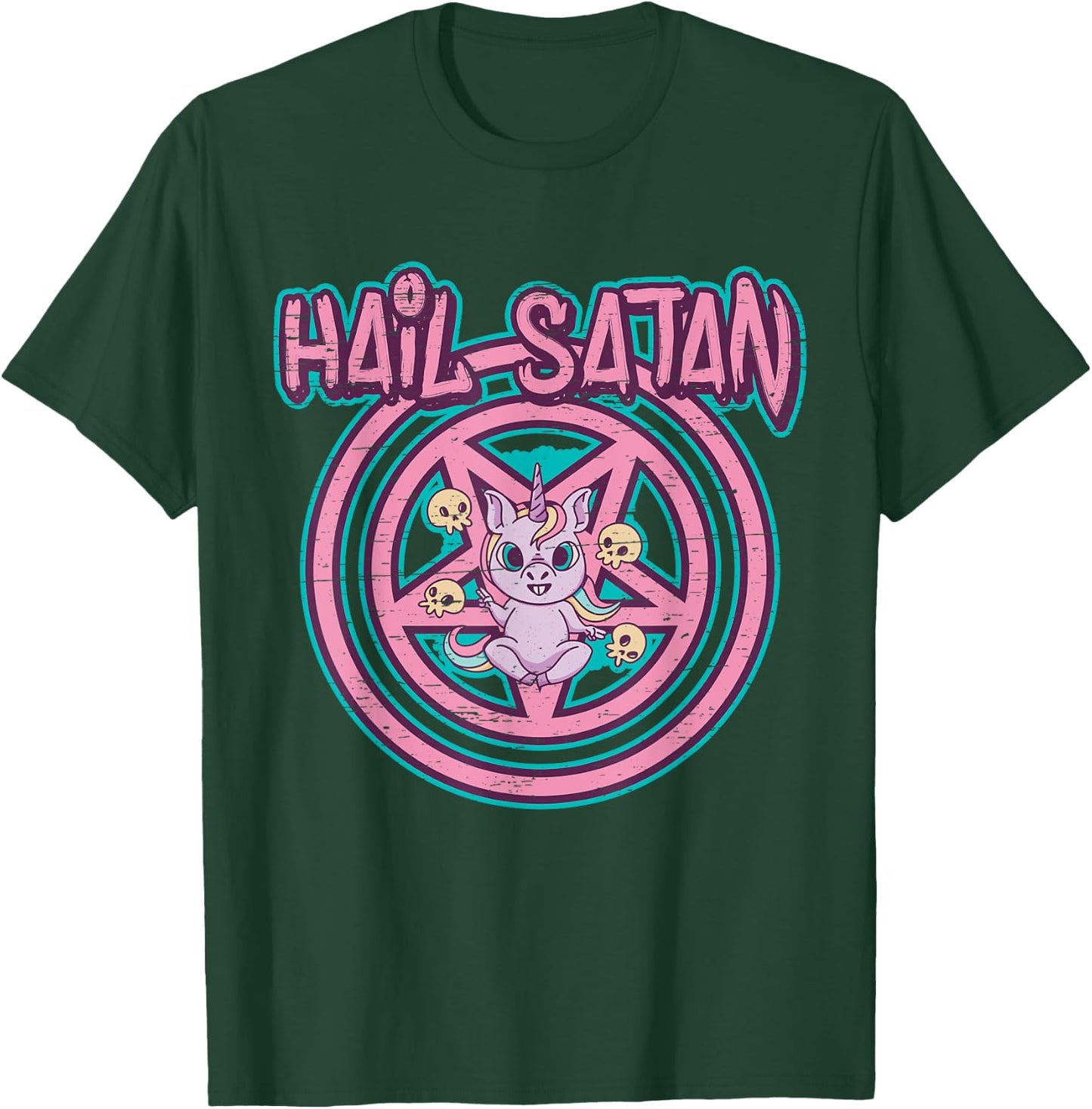 Hail Satan Death Metal Unicorn - Black Dark Rock Death Metal T-Shirt - T-Shirt | Forest