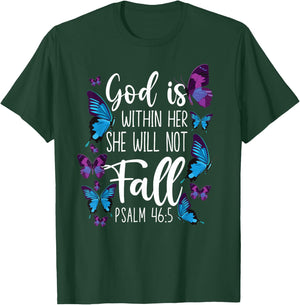 Christian Bible Verse Quote Butterfly Psalm 46:5 T-Shirt - T-Shirt | Forest
