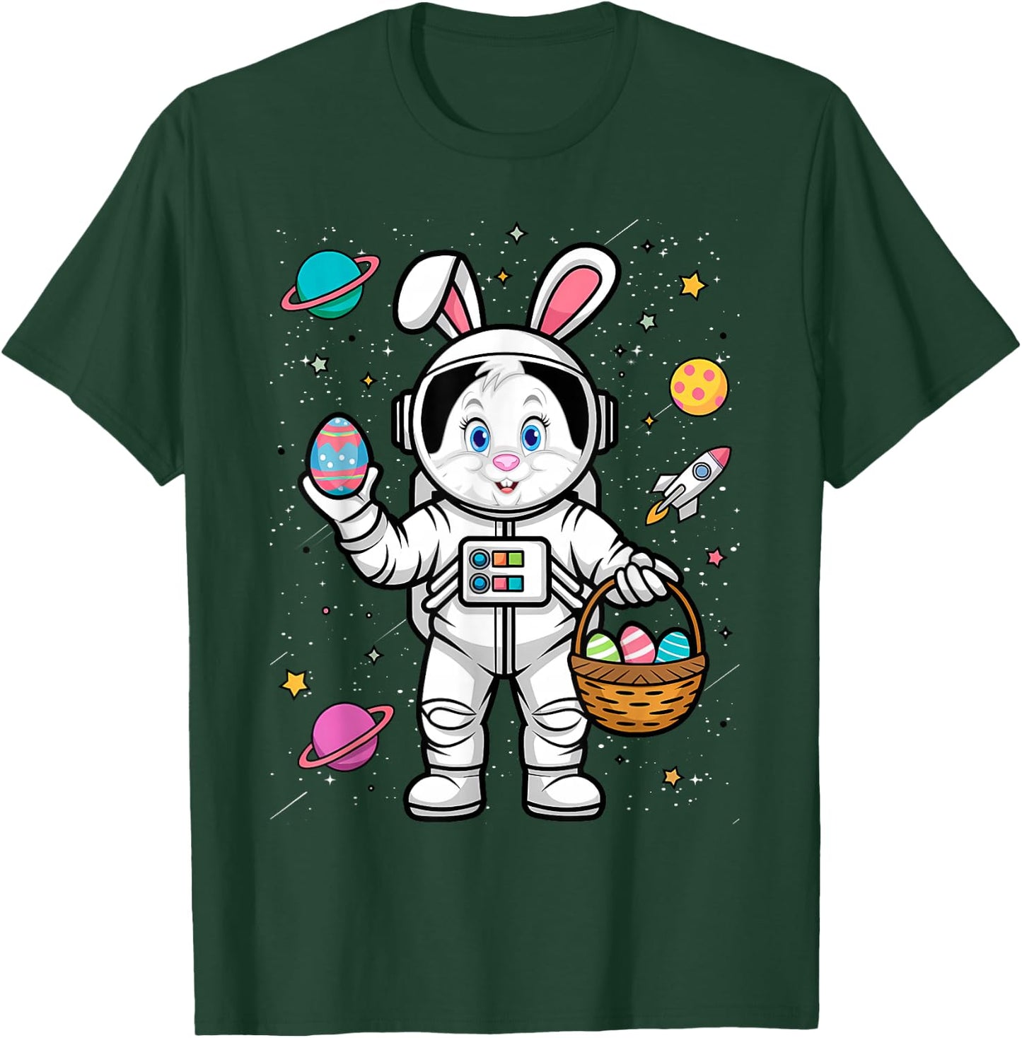Happy Easter Day Bunny Egg astronaut Space Boys Girls T-Shirt - T-Shirt | Forest