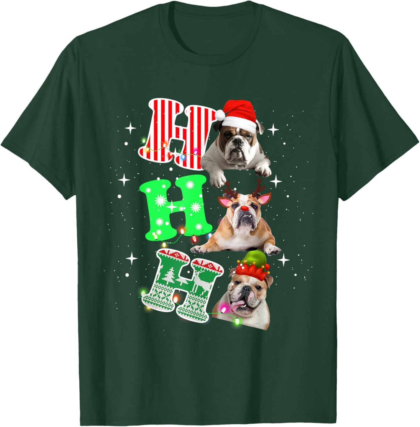 Ho Ho Ho English Bulldog Santa reindeer Christmas Men Women Kids T-Shirt - T-Shirt | Forest