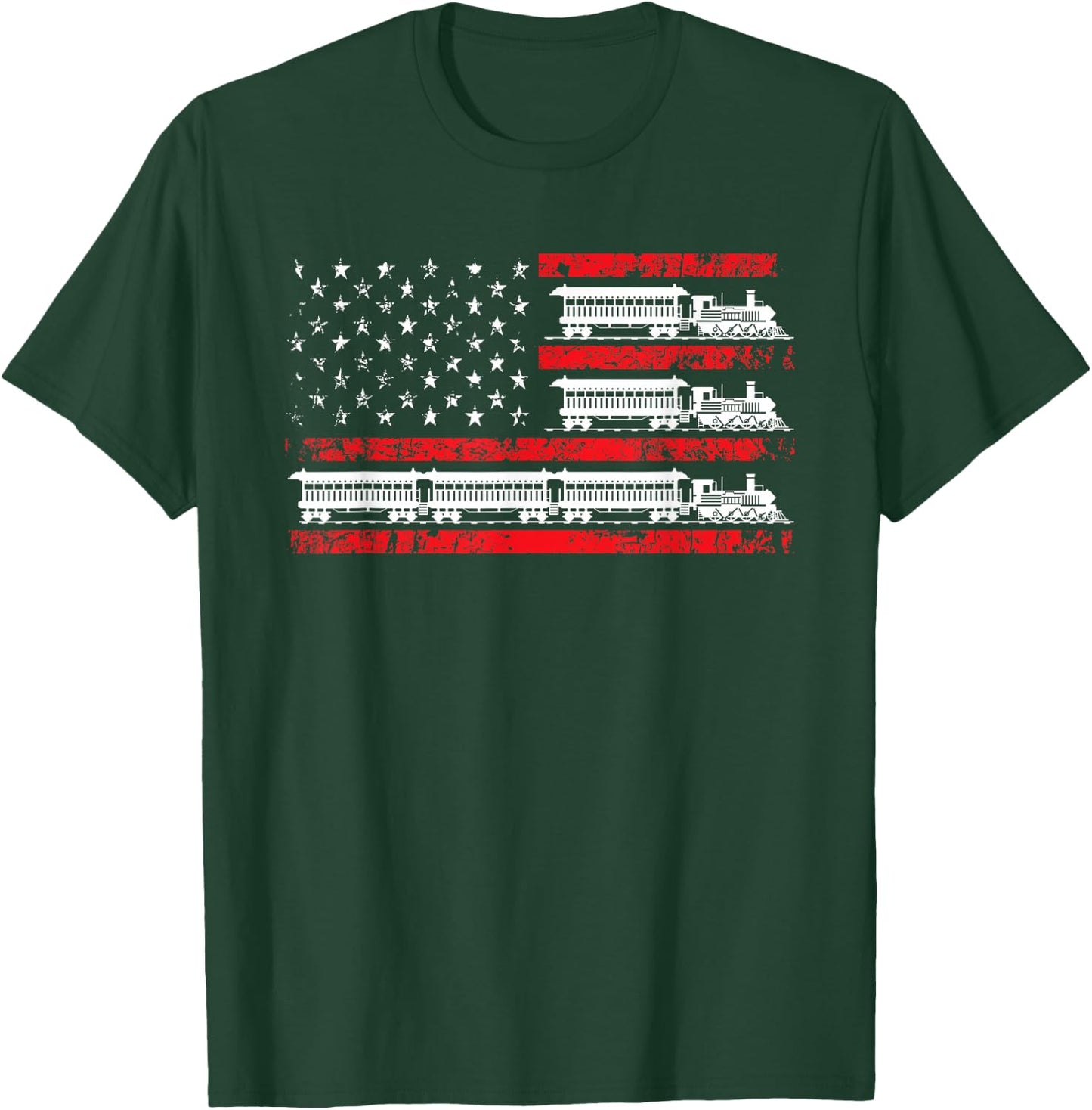 Model Train Patriotic USA Flag Locomotive Model Railroad T-Shirt - T-Shirt | Forest