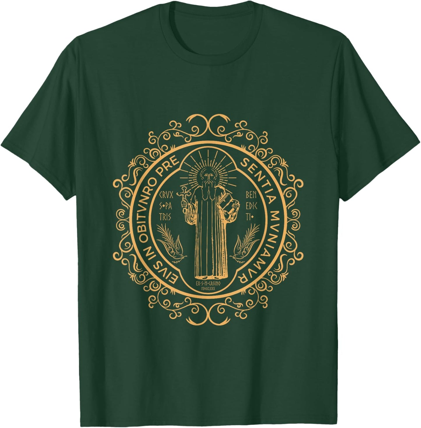 Saint Benedict Medal Catholic Print T-Shirt - T-Shirt | Forest