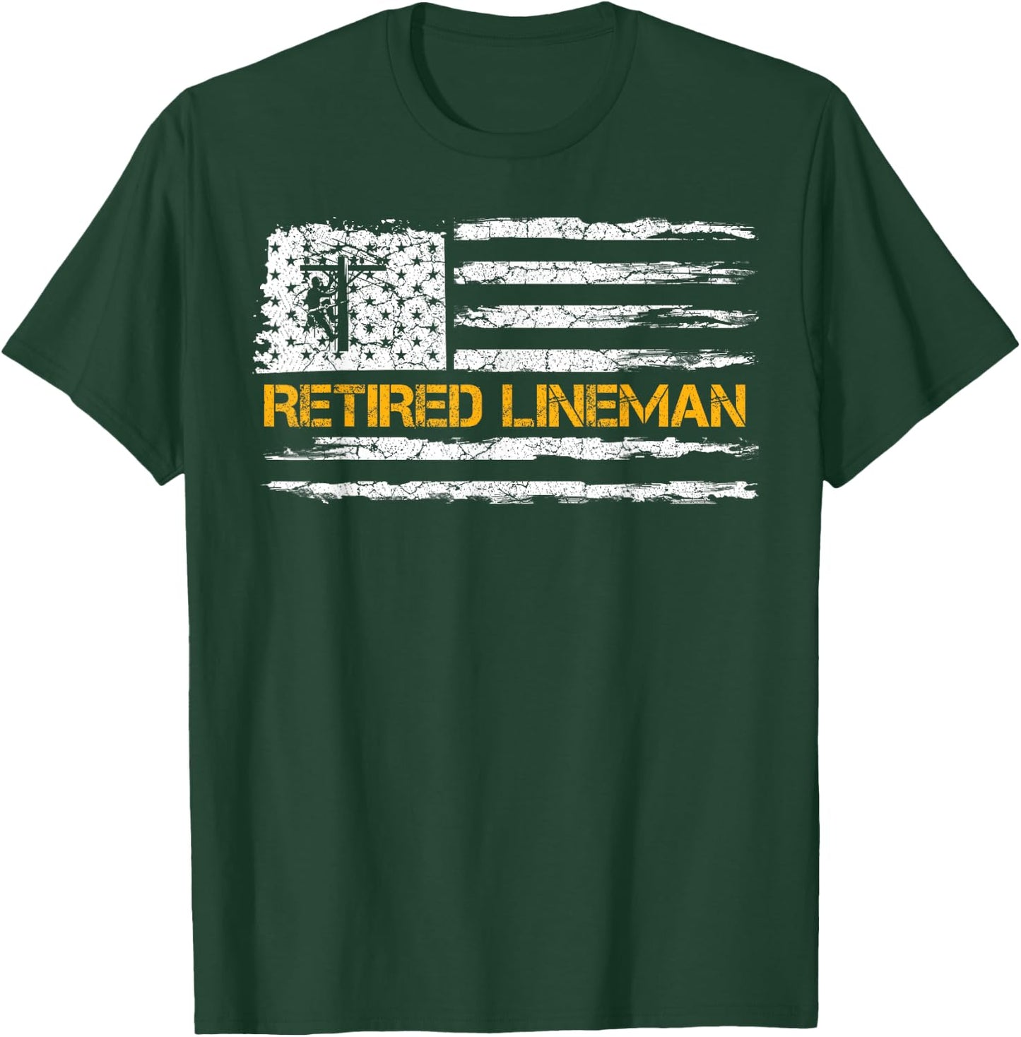 Vintage USA Flag Retired Electric Cable Lineman Retirement T-Shirt - T-Shirt | Forest