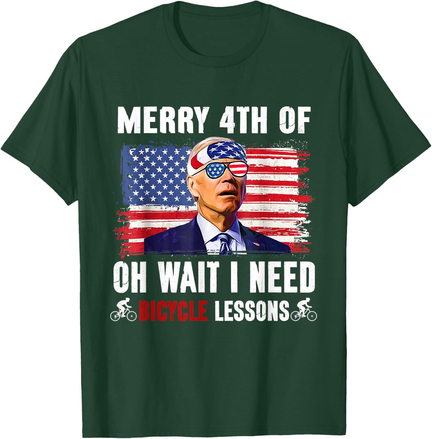 Merry 4th Of July Biden Bike Bicycle Falls Off Funny Men T-Shirt - T-Shirt | Forest