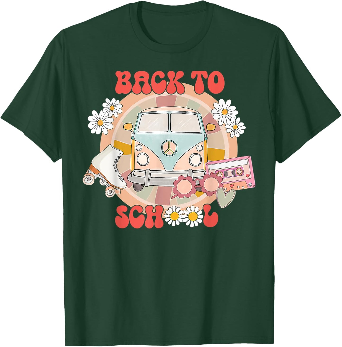 Back To School Groovy Retro Teacher Student Daisy Women Kids T-Shirt - T-Shirt | Forest
