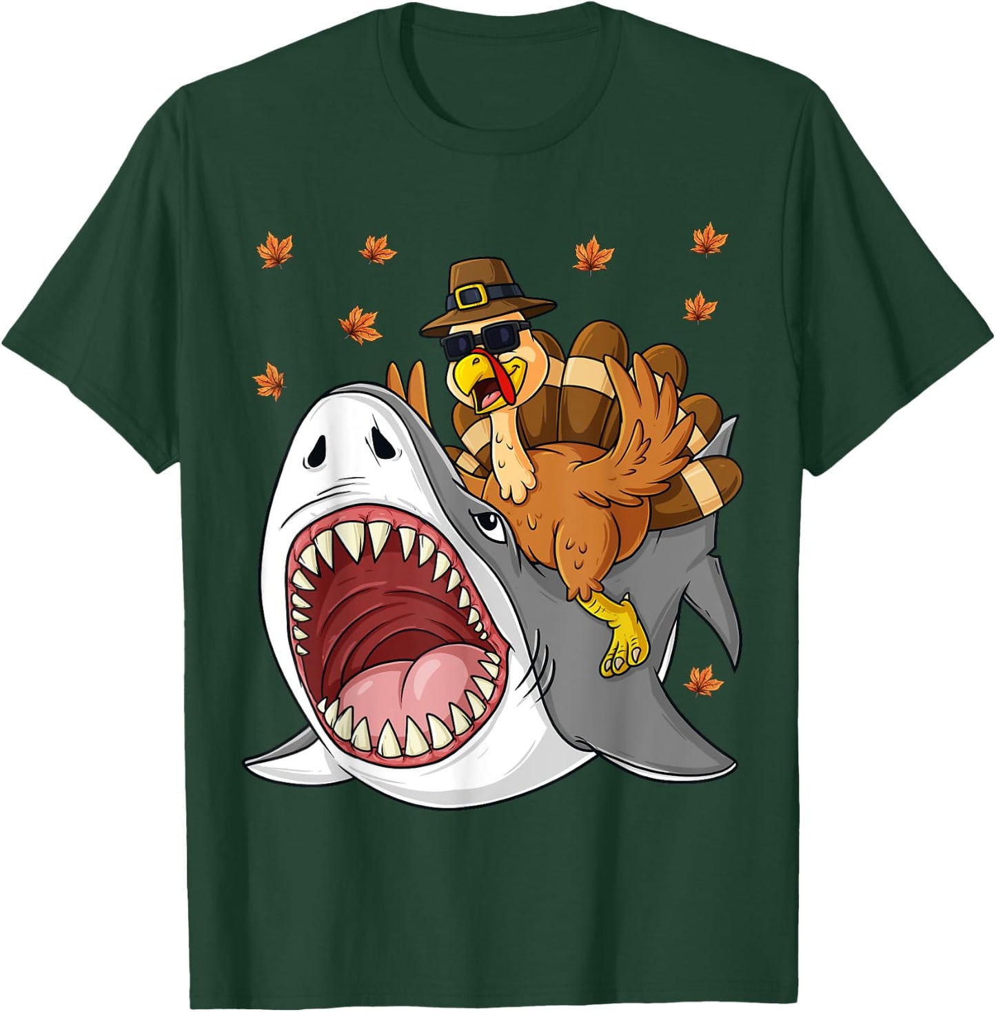 Thanksgiving Turkey Riding Shark Funny Toddler Boys Kids T-Shirt - T-Shirt | Forest