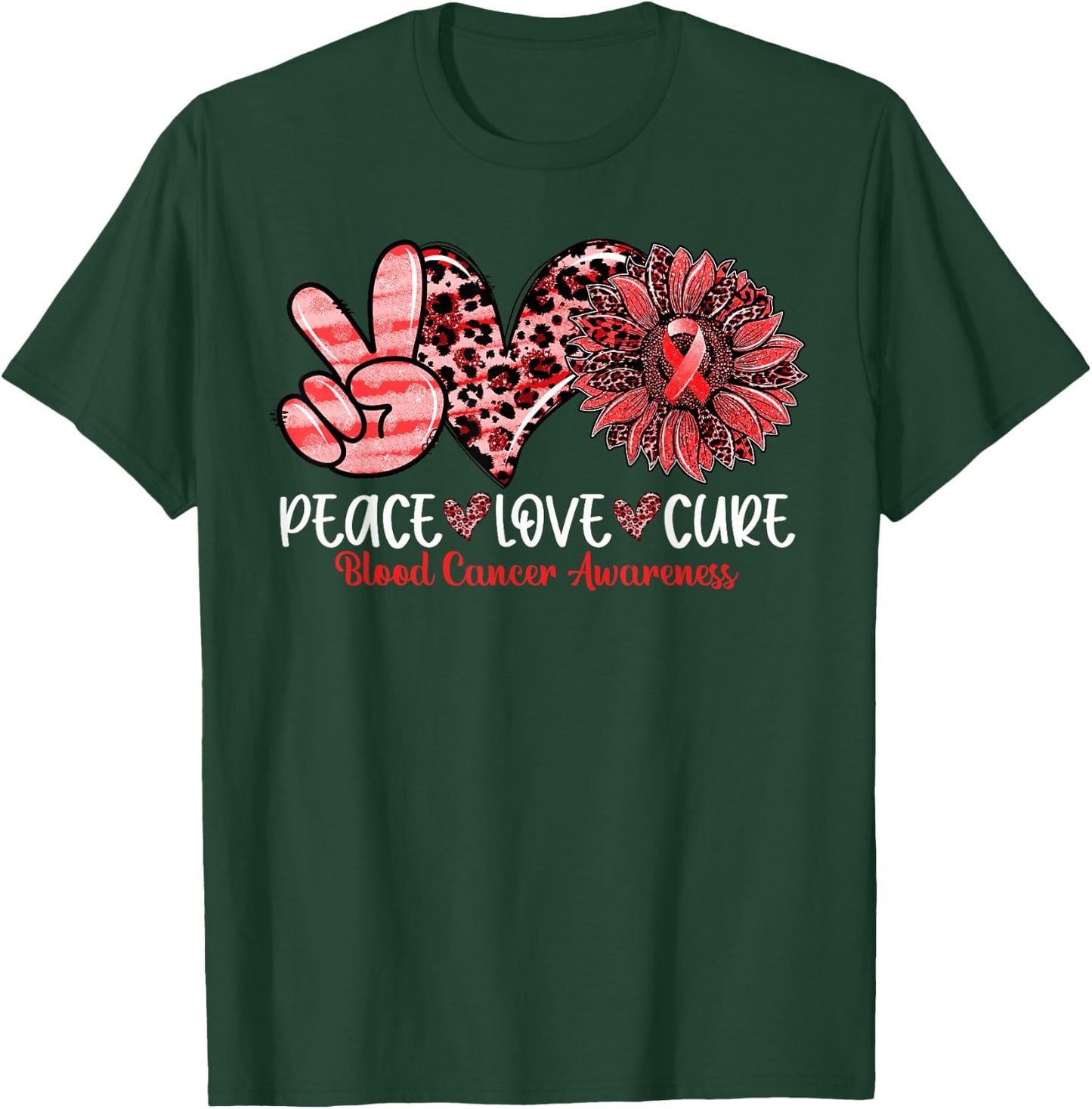 Peace Love Cure Sunflower Leopard Blood Cancer Awareness T-Shirt - T-Shirt | Forest