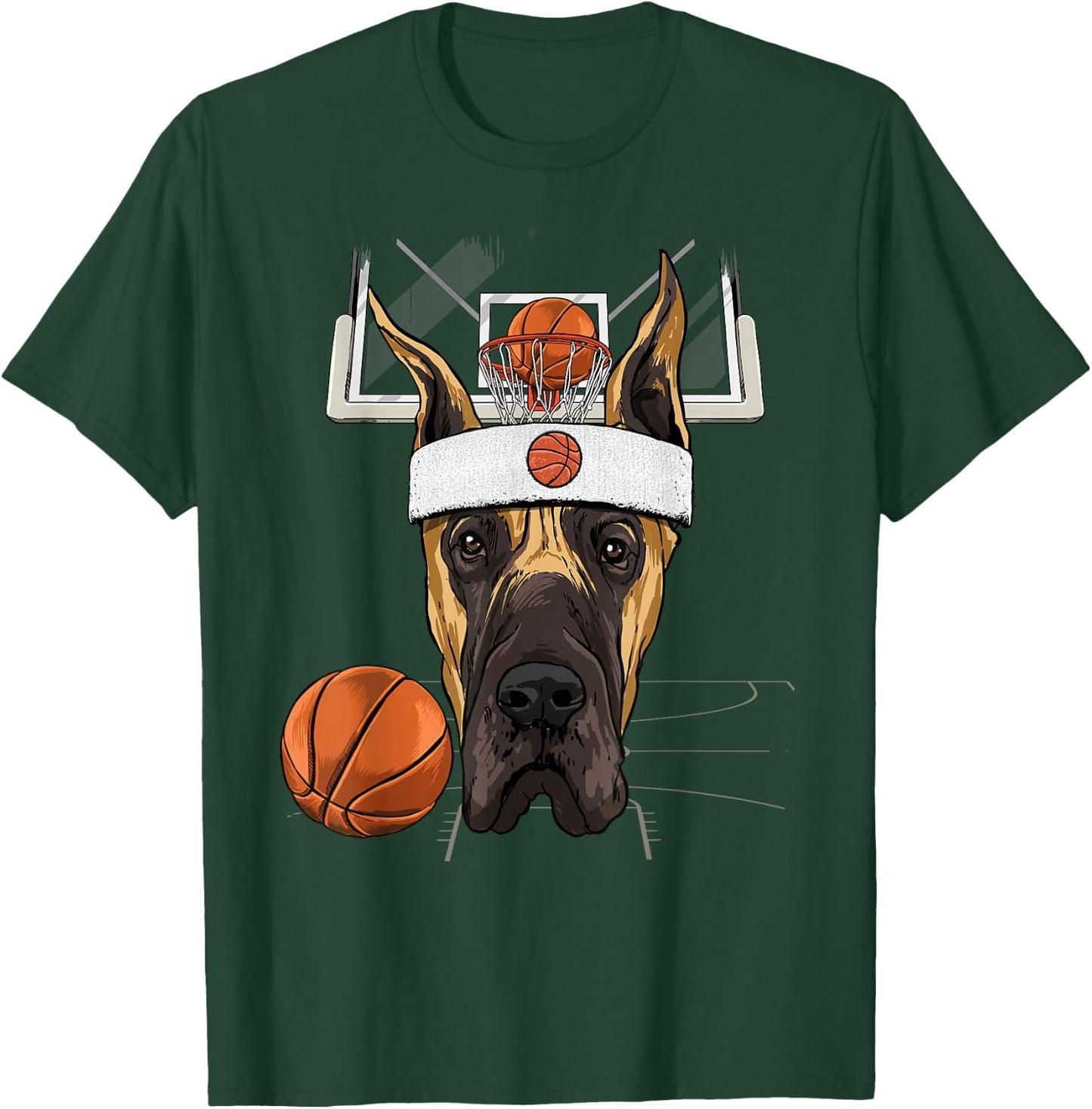 Great Dane Basketball Dog Lovers Basketball Player T-Shirt - T-Shirt | Forest