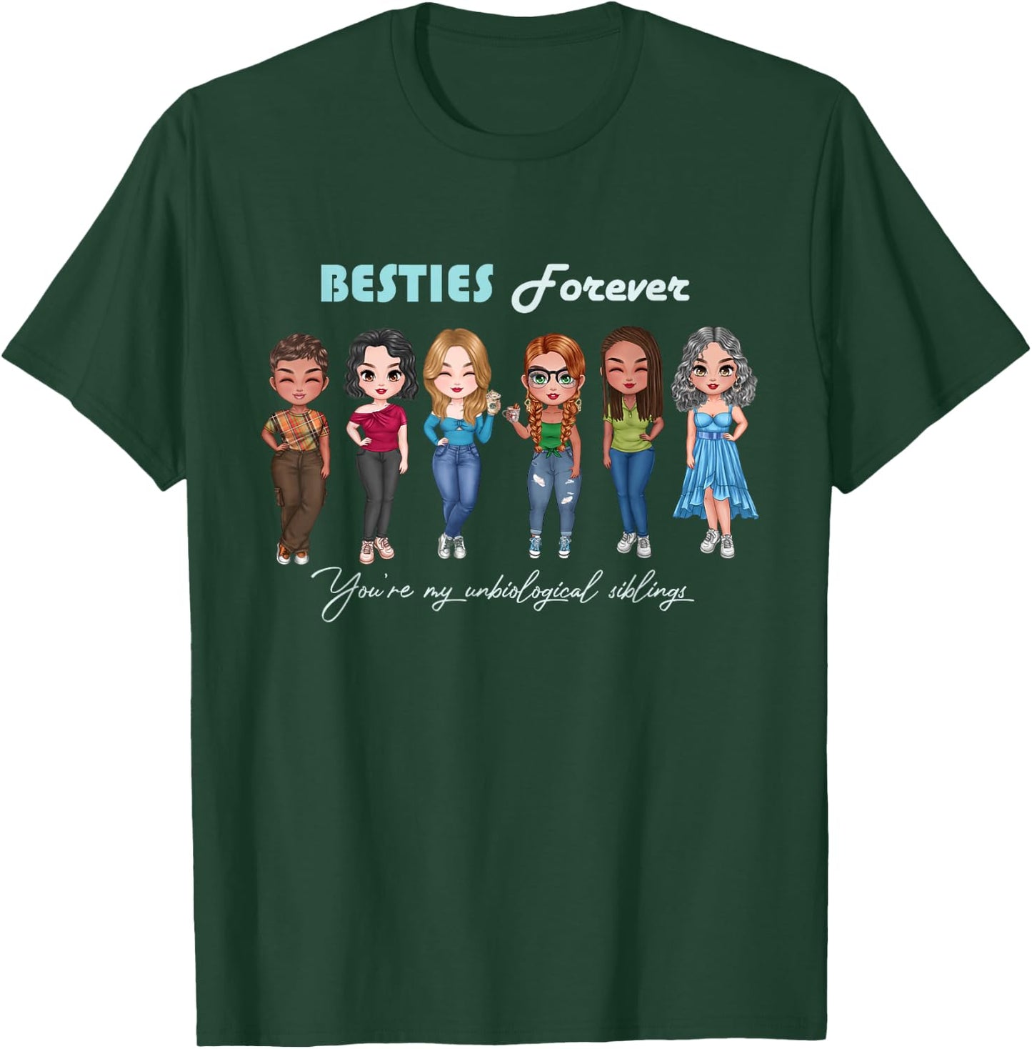 Unbiological Siblings, Sisters, Best Friends, Chibi Besties T-Shirt - T-Shirt | Forest