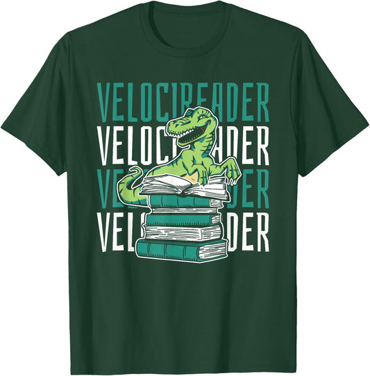 Velocireader Novel - Writer Bookworm Books Dinosaur Reading T-Shirt - T-Shirt | Forest