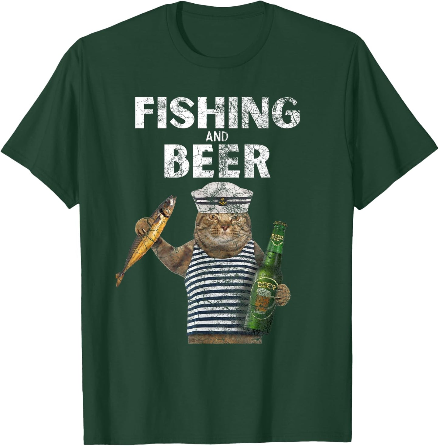 Fishing & Beer Funny Cat T-Shirt - T-Shirt | Forest