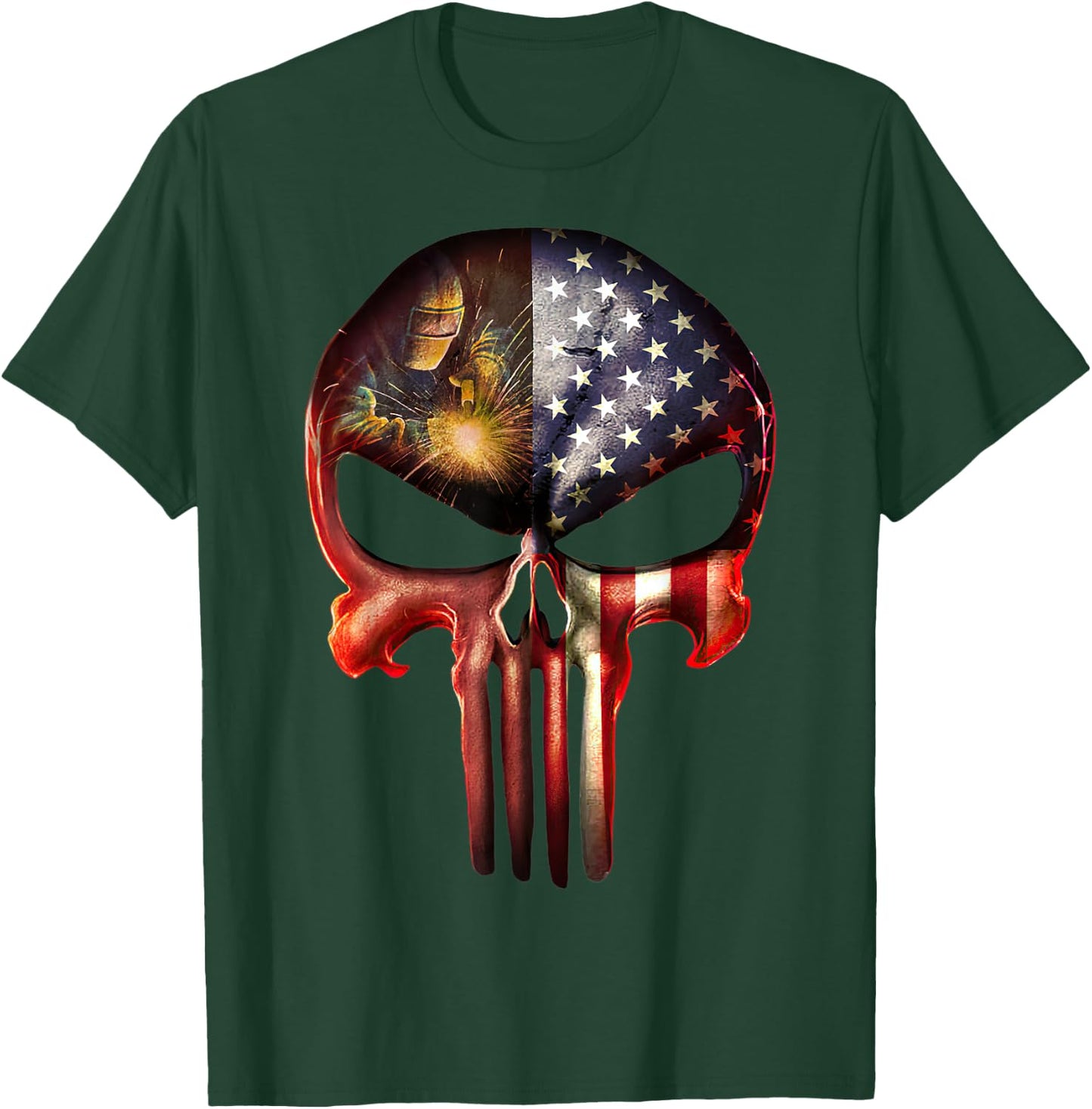 Welder American Flag Black Skull Patriotic Men's T-Shirt - T-Shirt | Forest