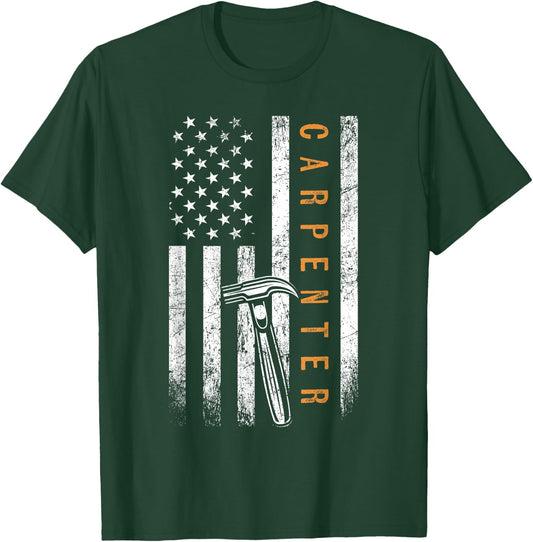 Carpenter American Flag Design Woodworking Carpentry T-Shirt - T-Shirt | Forest