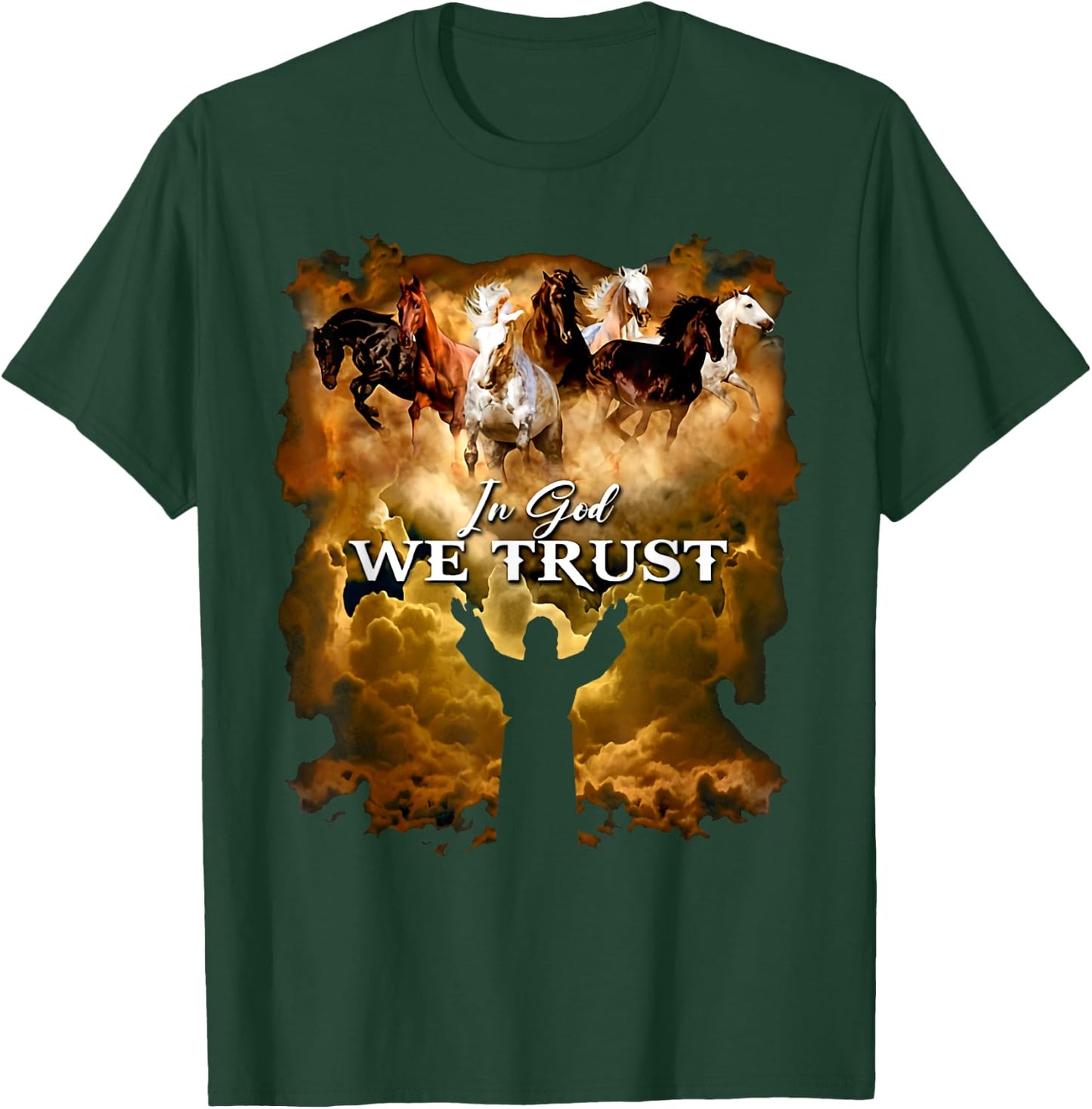 Jesus Horse In God We Trust - Christian , -Adults, -Kids, Black, Small, Short Sleeve T-Shirt - T-Shirt | Forest