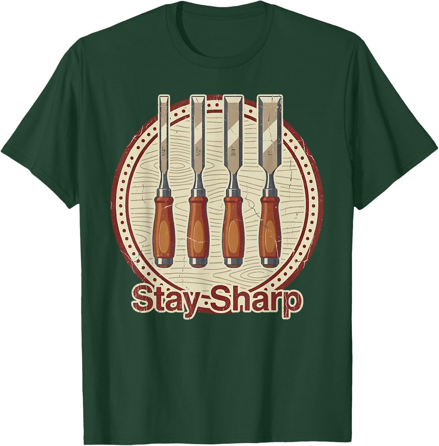 Stay Sharp Woodworking Tools Vintage Carpenter Design T-Shirt - T-Shirt | Forest
