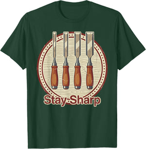 Stay Sharp Woodworking Tools Vintage Carpenter Design T-Shirt - T-Shirt | Forest