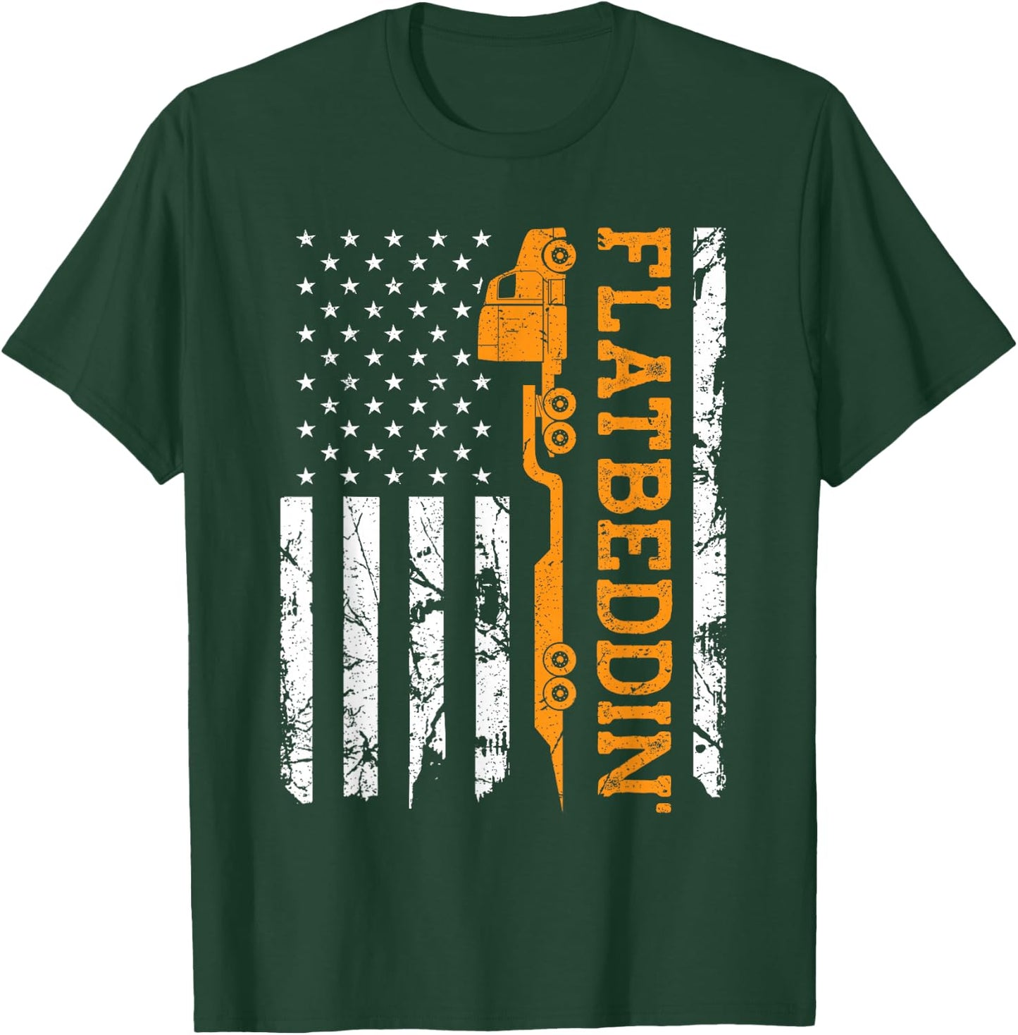 American Flag Flatbed Truck, Patriotic Flatbed Trucker T-Shirt - T-Shirt | Forest