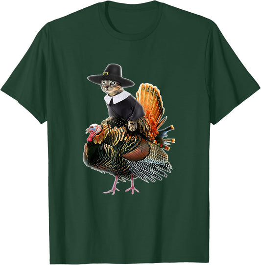 Thanksgiving Cat Pilgrim Costume Thanksgiving Turkey T-Shirt - T-Shirt | Forest