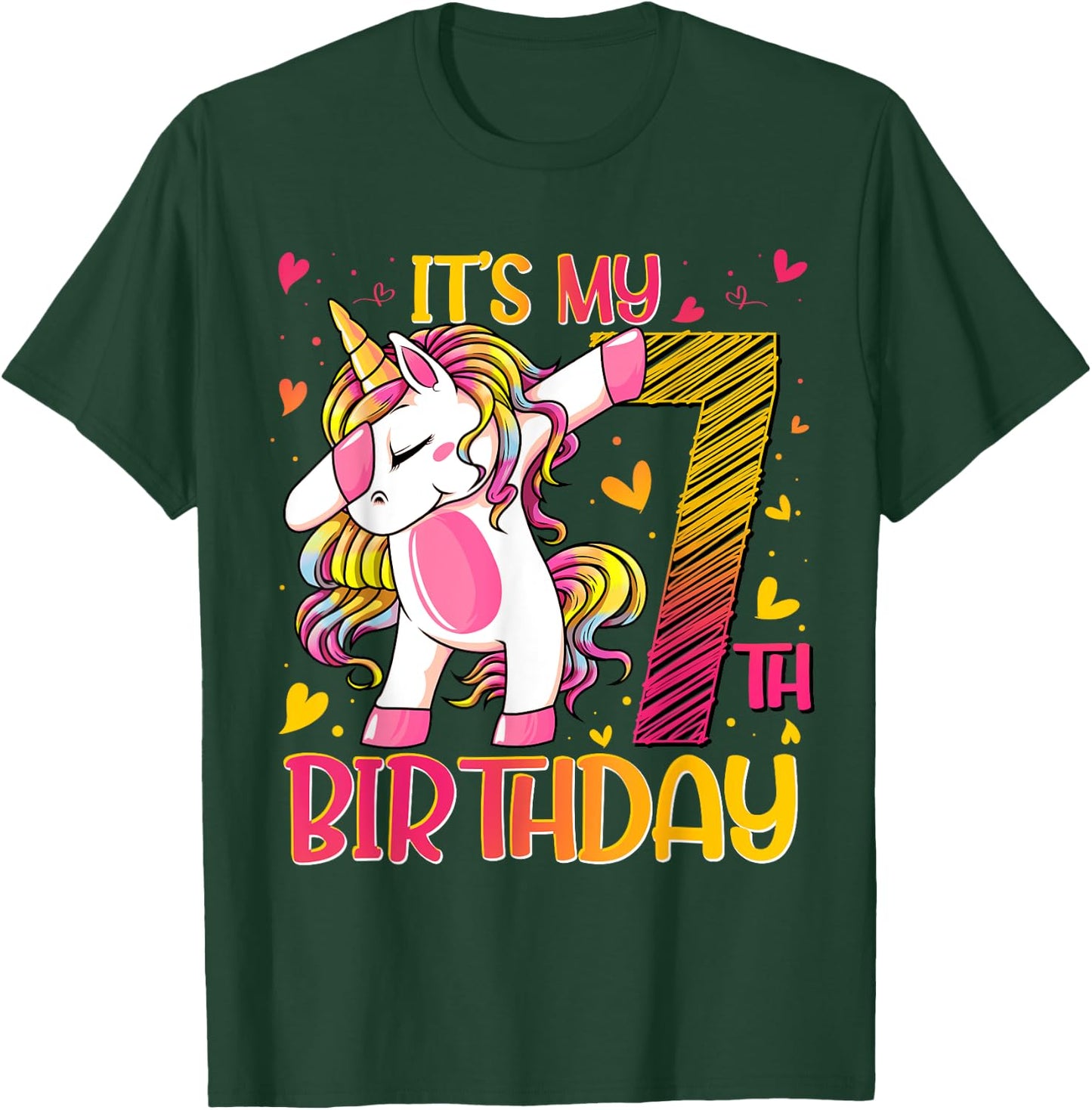 7 Year Old Unicorn Dabbing 7th Birthday Girl Unicorn Party T-Shirt - T-Shirt | Forest