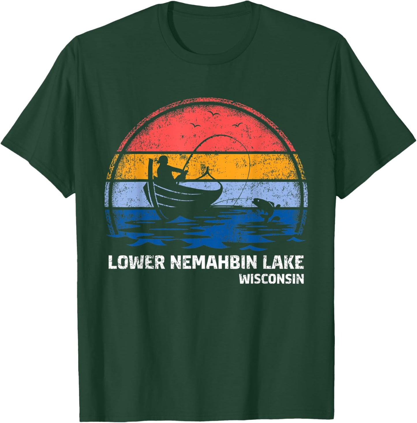 Vintage Retro Wisconsin Lower Nemahbin Lake Summer Fishing T-Shirt - T-Shirt | Forest