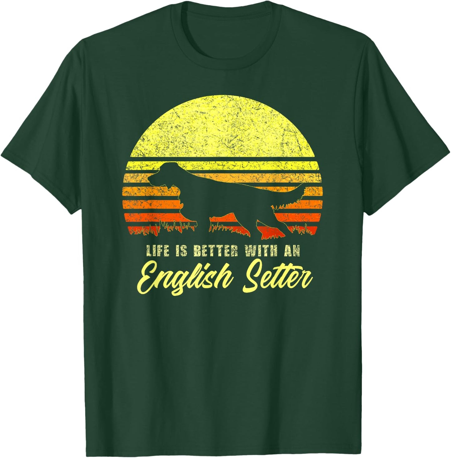 English Setter Hunting Bird Dog Lover Vintage Retro Sun Gift Men Women Kids T-Shirt - T-Shirt | Forest
