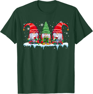 Three Gnomes Drinking Wine Funny Xmas Lights Gnome Wine T-Shirt - T-Shirt | Forest