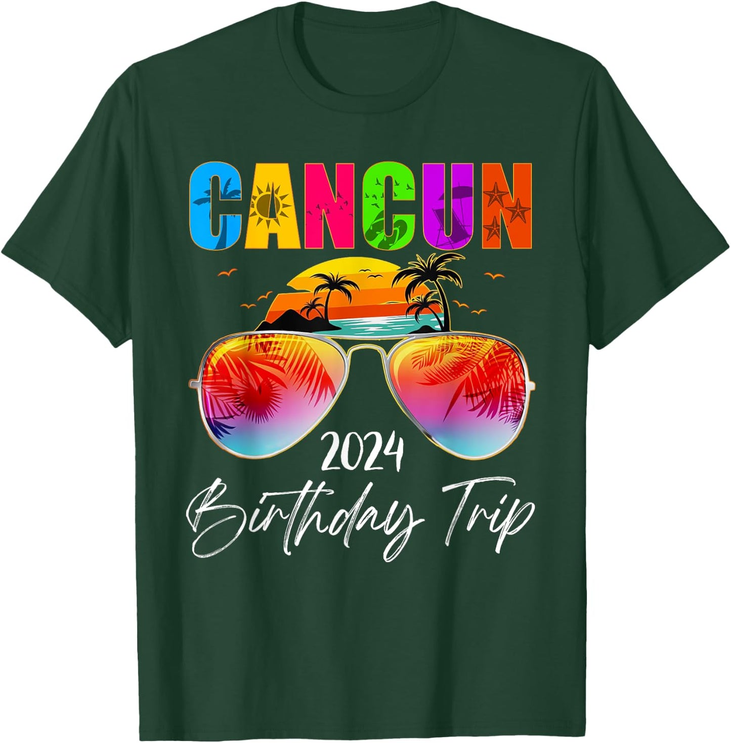 Birthday Trip Cancun Mexico 2024 Summer Vacation Matching Men Women Kids T-Shirt - T-Shirt | Forest