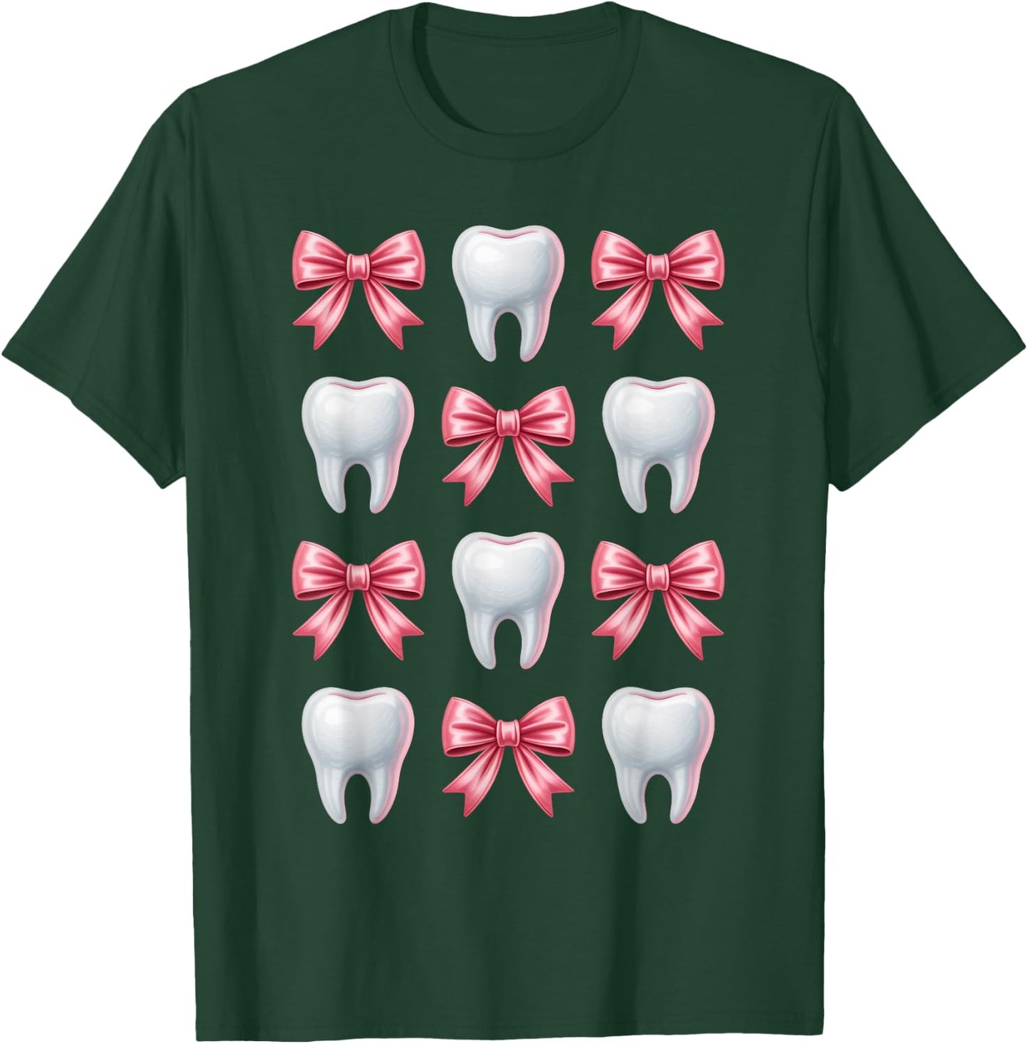 Cute Pink Coquette Bow Teeth Dentist Squad Dental Assistant T-Shirt - T-Shirt | Forest