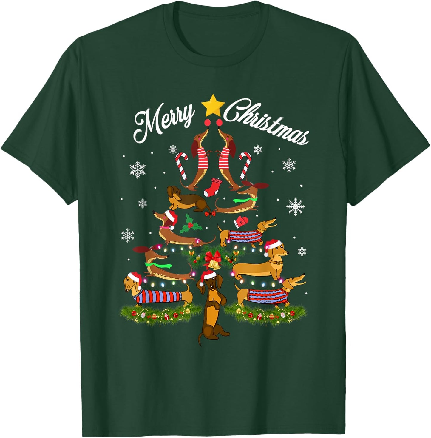 Dachshund Merry Christmas Tree Light Funny Dackel Dachshund T-Shirt - T-Shirt | Forest