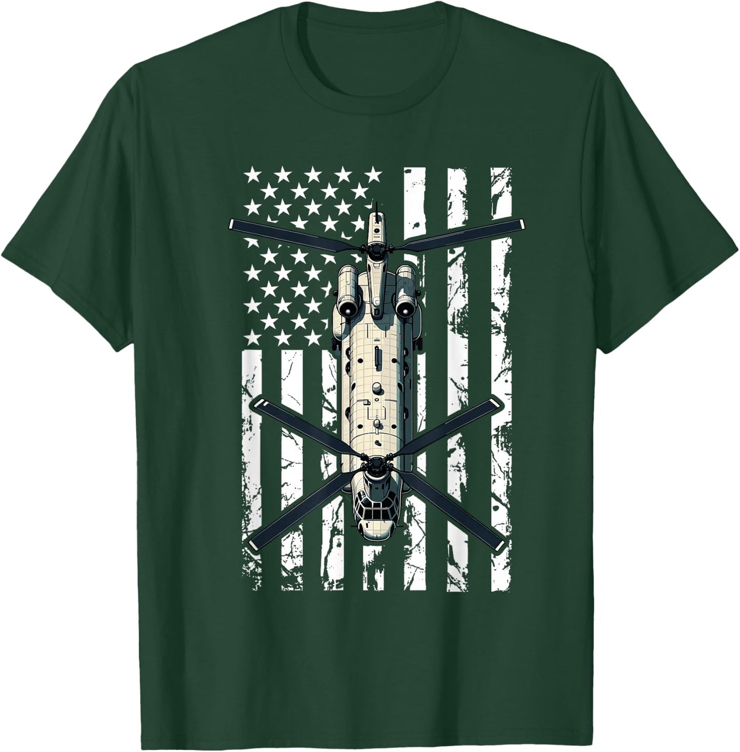 CH 47 Chinook Helicopter Pilot USA Flag Retired Veteran T-Shirt - T-Shirt | Forest