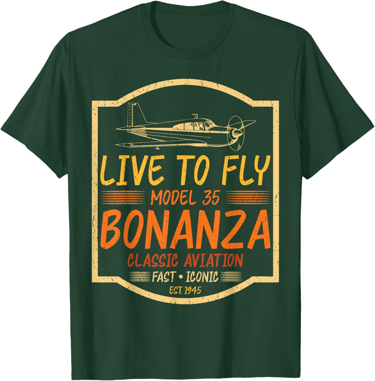 Vintage Airplane Shirt Airplane Bonanza Live To Fly Model T-Shirt - T-Shirt | Forest