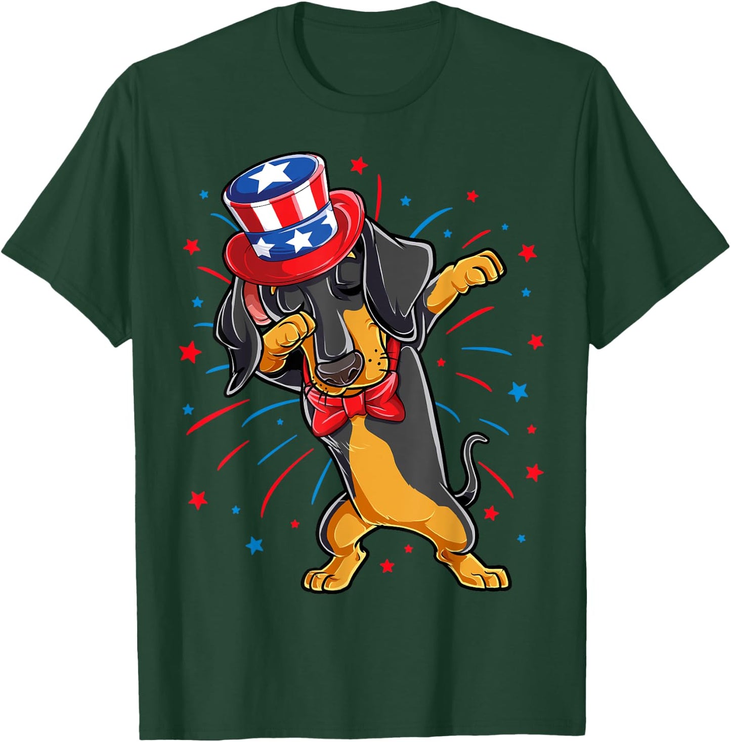 Dabbing Dachshund 4th of July T shirt Men USA American Flag T-Shirt - T-Shirt | Forest