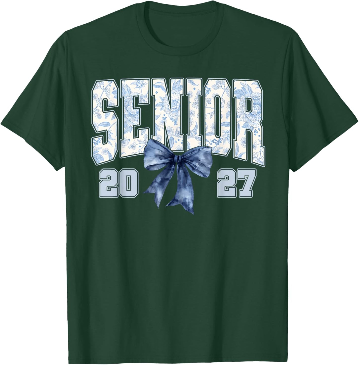 Senior 2027 Blue Floral Coquette Graduation Girl T-Shirt - T-Shirt | Forest