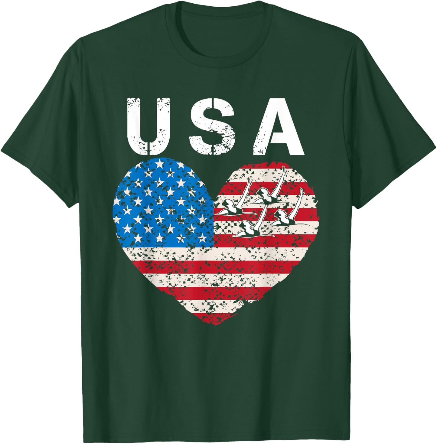 USA artistic swimming team American flag heart US Swim Aqua T-Shirt - T-Shirt | Forest