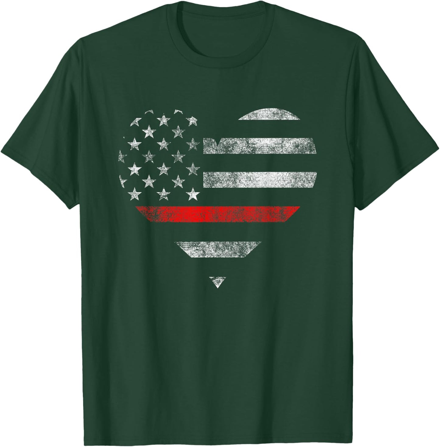 Firefighter Wife Heart Flag The Thin Red Line Family T-Shirt - T-Shirt | Forest