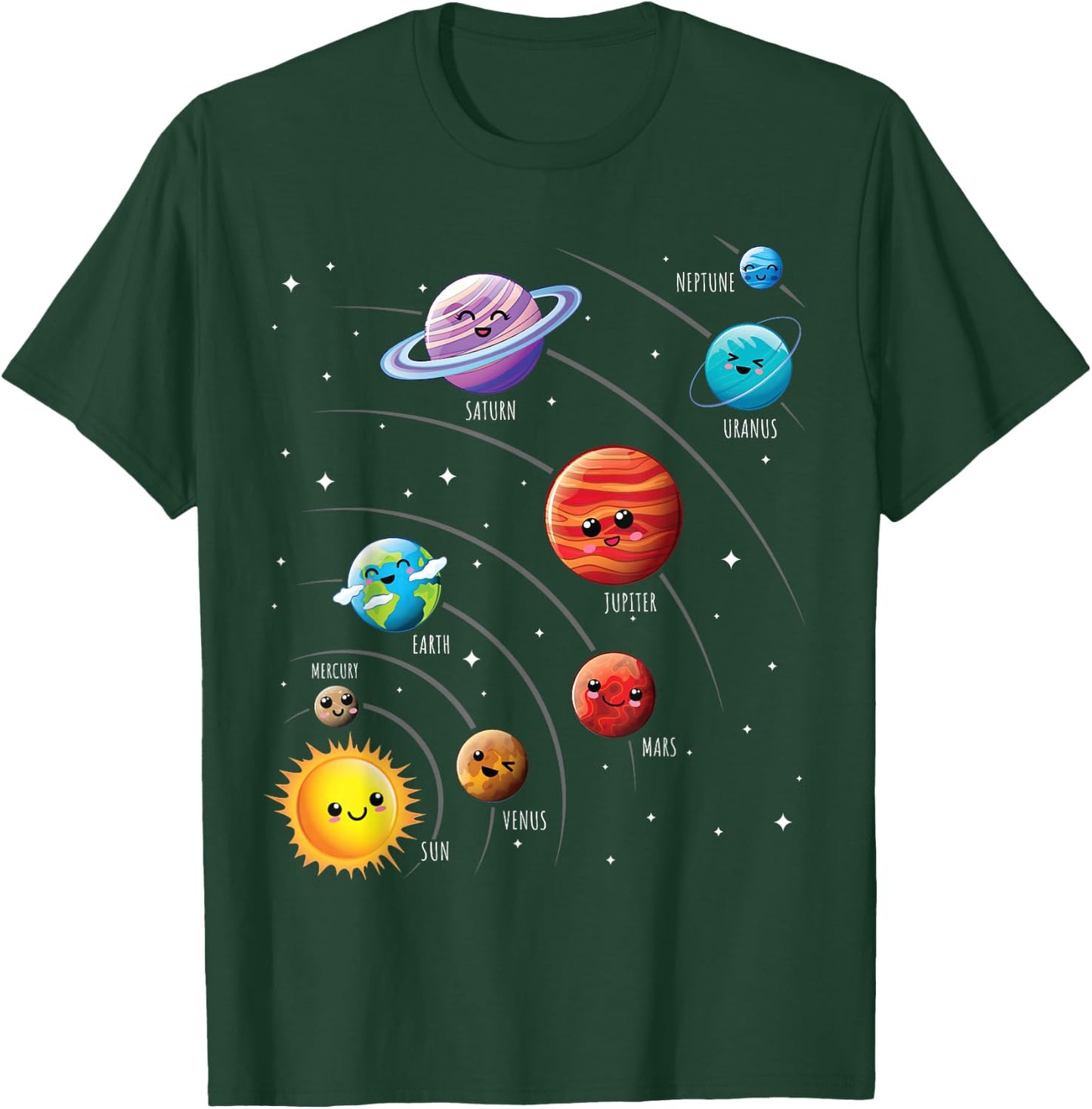 Kids Colorful Solar System Cute Anime Planets Space T-Shirt - T-Shirt | Forest