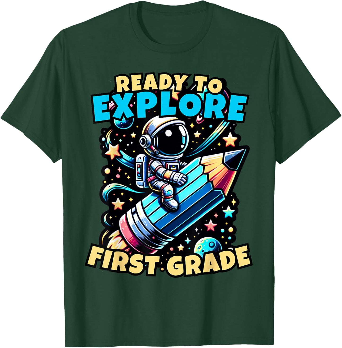 Ready to Explore 1st Grade Kids Astronaut Back to School T-Shirt - T-Shirt | Forest
