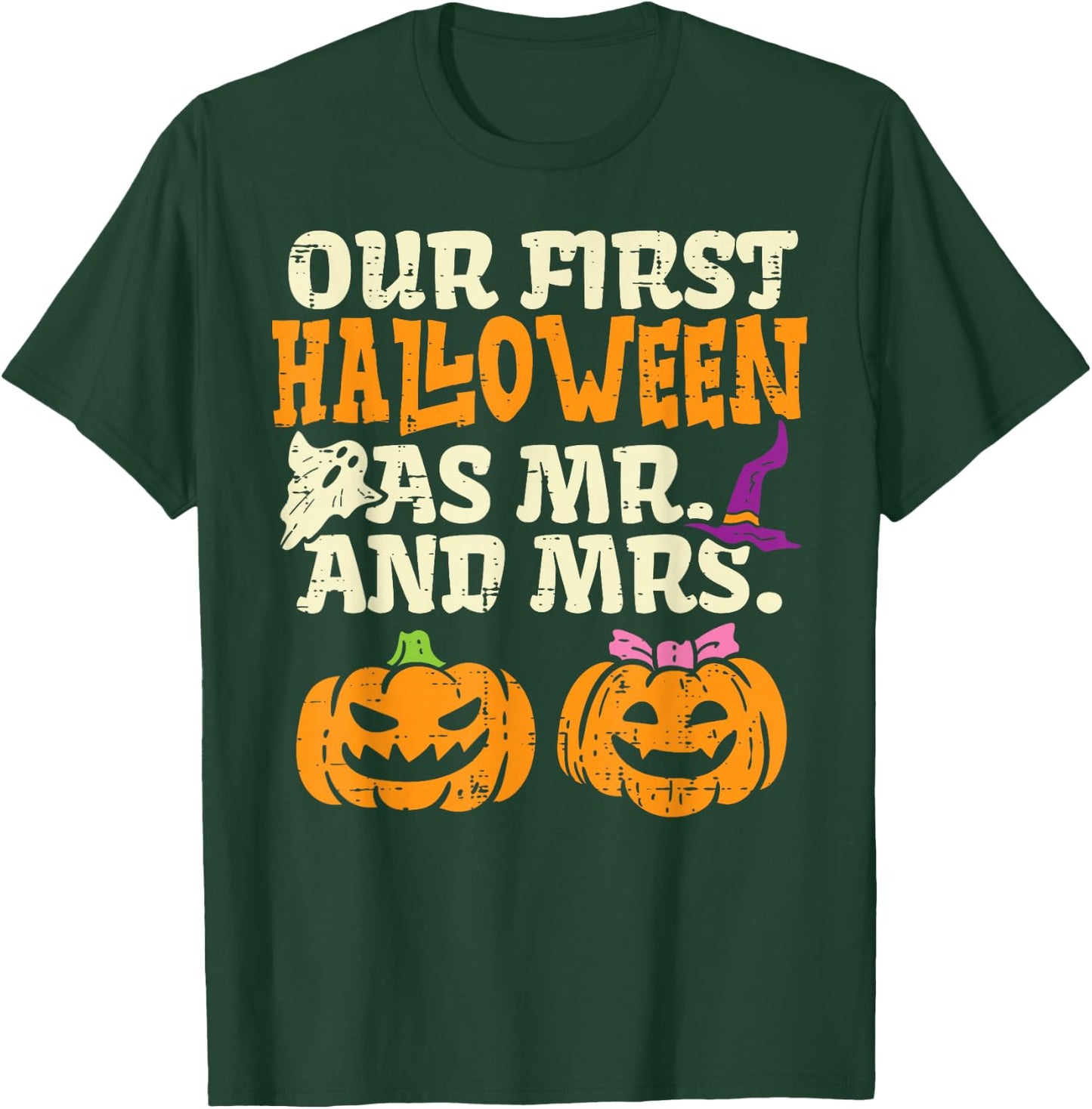 Our First Halloween As Mr And Mrs Halloween Couples Engaged T-Shirt - T-Shirt | Forest