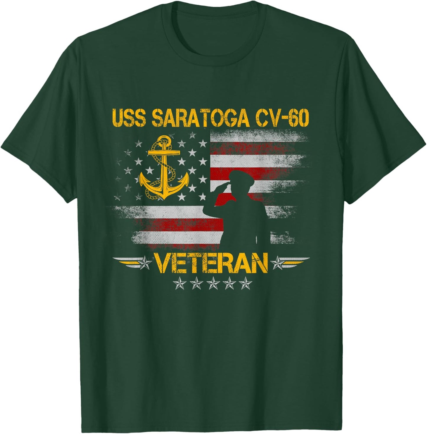 USS Saratoga CV-60 Aircraft Carrier Veteran Flag Vintage T-Shirt - T-Shirt | Forest