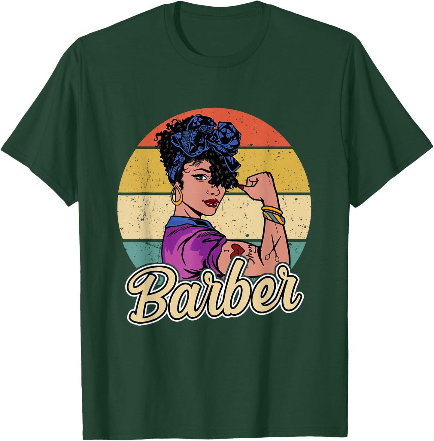 Barber Girl Vintage Barber Gift T-Shirt - T-Shirt | Forest