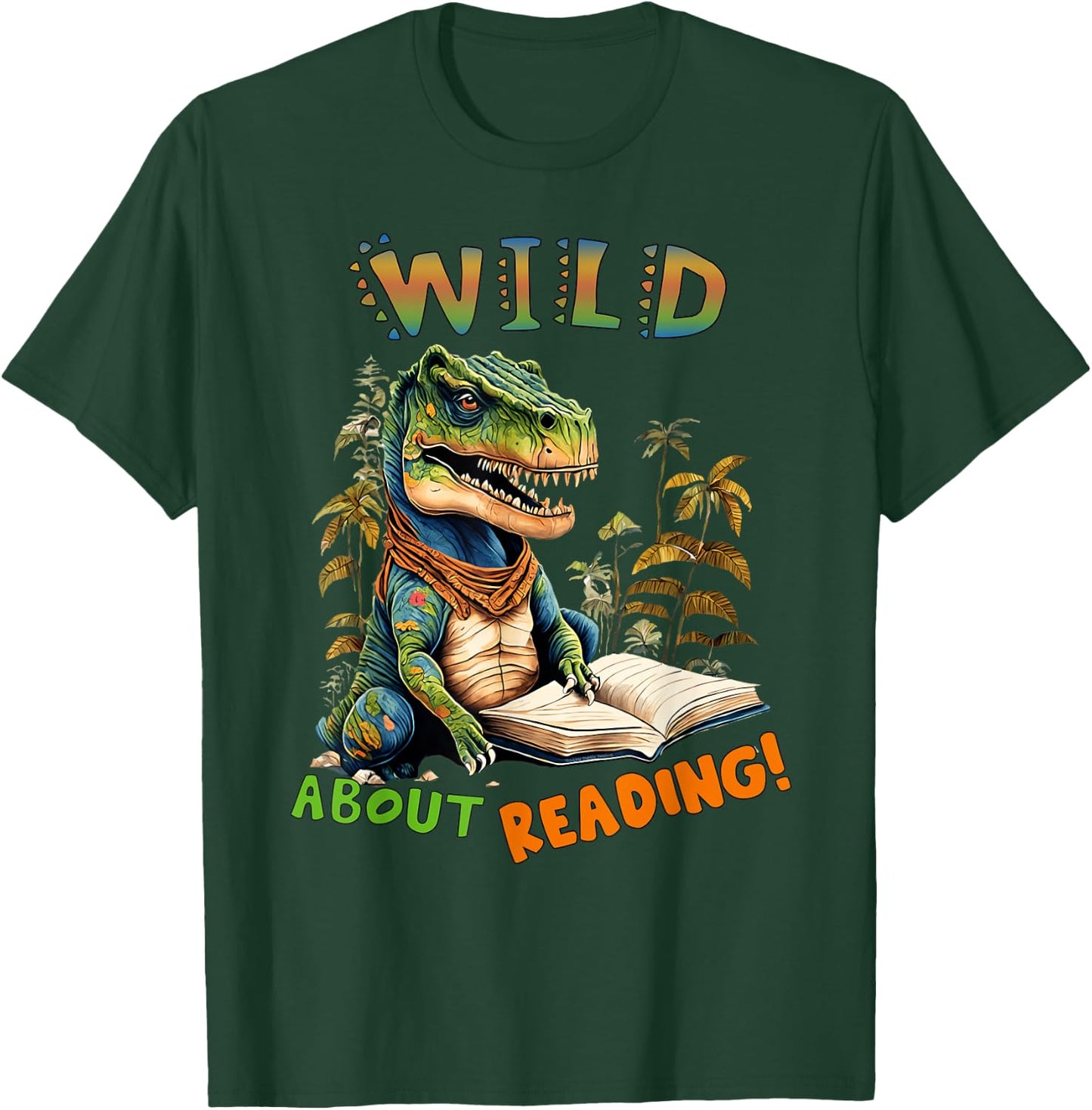 Librarian Teacher Kids Wild About Reading Dinosaur Reading T-Shirt - T-Shirt | Forest