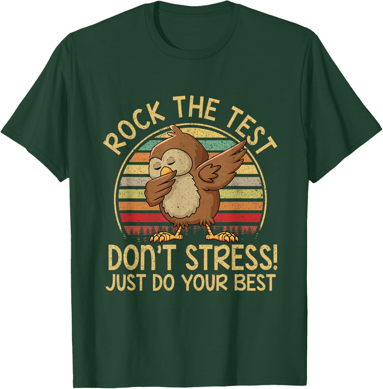 Dabbing Owl Rock The Test, Retro Vintage Testing Day Teacher T-Shirt - T-Shirt | Forest
