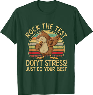 Dabbing Owl Rock The Test, Retro Vintage Testing Day Teacher T-Shirt - T-Shirt | Forest